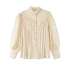 Women's Blouses Lace Embroidery Hollow Out Women Shirts Summer Lantern Sleeved Slim Elegant Office Lady Outwear Coats Tops