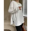 T-shirt da donna 2023 Primavera Autunno Scrub T-shirt comoda T-shirt da donna manica lunga oversize casual base allentata solida