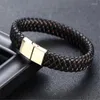Charm Bracelets Classical Handmade Leather Chain Weaved Man Fashion Magnet Clasp Stainless Steel Wristband
