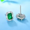 Kolczyki na stadnina 3 karatów Square Green Crystal Szmaragdowe kamienie szlachetne Diamenty zwięzłe dla kobiet 18K Białe złote srebrne biżuterię