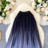 Skirts 2022 Summer Tulle Skirt Star Sequin skirt High Waist long Skirt Blue Evening Party Sexy Skirt Women falda sparkling skirt W0308