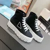 Avec boîte Prad Chaussures Designer Baskets Double Roue Casual Chaussures Nylon Gabardine Sneaker Classique Toile Plate-Forme Chaussure Marque De Mode Stylis BF