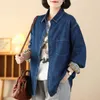 Chemisier en Denim bleu pour femmes, chemise avec poche, manches longues, Cardigan, hauts de Style coréen, revers en coton, décontracté, mode printemps 2023