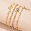 Anklets 4 Pcs/Set Fashion Gold Crystal Butterfly Snake Pendant Set Sweet Key Lock Foot Chain For Women Beach Jewelry