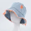 Cappelli a tesa larga Cappello da pescatore in denim lavato blu cotone per donna Uomo Moda Nappa colorata Cappello da sole hip-hop Bob Cappellino unisex Cappello Panama a tesa larga R230308