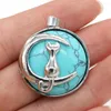 Charms Natural Round Stones Pendant With Cute Rose Quartz Amethyst Opal Malachite Sodalite For Jewelry Making DIY