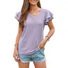 Magliette da donna 2023 T-shirt estive a V per donne Fashion Hollow Out Shorled Short Short Female Shirt Ladies Ladies Basic Cashing Tops Casual