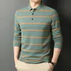 Polos masculinos Primavera Spring Autumn-pescoço de polo de manga longa Top listrado coreano Business masculino de botões masculino Camisas para homens 230308