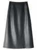 Skirts Nerazzurri Midi skirts below knee Yellow black soft leather skirt women zipper Long straight skirts for women high waist 230308