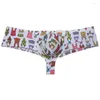 Underpants Sexy Men's Brazilain Bikini Thong Printed Sheeting Underwear Cheeky Boxer Briefs 1/2 Rear Coverage Para Hombre