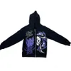 Hoodies masculinos moletom crânio roxo impressão streetwear oversized jaqueta goth harajuku y2k roupas grunge zip 230308