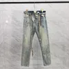 23ss homens eua lavado buracos quebrados calças jeans fita longa retalhos jeans calças de rua alta bottoms mar 8th293g