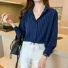 Women's Blouses Shirts Fashion Woman Blouses Chiffon Long Sleeve Shirt Tops Woman White Blouse Shirts Striped Top Pretty and Women's Blouses 230308