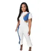 Women Designer Summer Outfits Tracksuits Two Piece Sets Short Sleeve T-Shirt och Loose Pants Sportwear Casual Patchwork Clothing