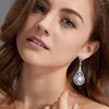 Dangle Earrings BeaQueen Elegant Big Teardrop Shape Cubic Zircon Stone Drop Pearl Silver Color Women Wedding Party Jewelry E446