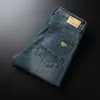 Herr jeans mode streetwear män jeans blå färg hip hop byxor hombre elastiska mager jeans homme klassisk ankel blixtlås jeans homme 230308