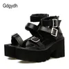 Sandales Gdgydh cheville sangle été mode femmes sandales bout ouvert plate-forme chaussures hauts talons épais femme noir Unique fête chaussures 3542 Z0306