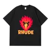 2023 T-shirt de moda masculina e feminina BR RHUDE S EAGLE CAPEÇA PRIMEIRA PRIMEIRA DE HIP-HIP-HOP MANUS DE MANUS DE MANDA CURTA LONCO PARA HOMEM MOMENS W1VI