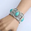 Bracelet Tendance Argent Plaqué Alliage Empilable Forme Ovale Vert Turquoises Pierre Style Ethnique Bijoux