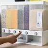 Botellas de almacenamiento Frascos Almacenamiento de cocina Dispensador de cereales sellado A prueba de humedad Dispensador automático de arroz Estante Montado en la pared Alimentos secos Cubo divisor de arroz J230301