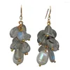 Dangle Earrings YYGEM Natural Labradorite Freeform Cultured White Rice Pearl Hook Handmade For Women