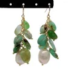 Dangle Earrings YYGEM Natural Green Chrysoprase Freeform Cultured White Rice Pearl Hook