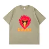 2023 T-shirt de moda masculina e feminina BR RHUDE S EAGLE CAPEÇA PRIMEIRA PRIMEIRA DE HIP-HIP-HOP MANUS DE MANUS DE MANDA CURTA LONCO PARA HOMEM MOMENS W1VI