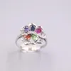 Cluster Rings Genuine/Original Silver 925 Sterling Ring Christmas Gift For Women Ladies Crystal Flower Gemstone Diamond Size 5-8