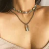 Kedjor Banny Pink High Street Metal Padlock Pendant Choker Halsband för kvinnor Sexig conch -skiktkedjan CLAVICLE COLLIERS