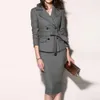 Two Piece Dress Spring And Summer Office Ladies Work Suit Jacket Skirt Fashion Lapel LongSleeved Slim Bag Hip TwoPiece Set 230307