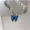 Anhänger Halsketten Y2K Schmuck Perlenkette Blaue Schmetterling Halskette Für Frauen Perlen Vintage Harajuku Mode Charms 90er Jahre Ästhetisches Geschenk