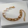 Braccialetti con ciondoli Perla d'acqua dolce naturale Bracciale da donna in acciaio inossidabile di lusso semplice e leggero Placcato in oro 18 carati Impermeabile e anti-sbiadimento