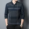 Men's Polos Fashion Brand Men Polo Shirt Long Sleeve Casual Autumn and Winter Clothing Warm Striped Korean Style Thick Polo Shirt Male Tops 230308