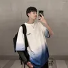 Camisetas masculinas de Hong Kong Summer Summer Summer Longe Night Night Gradual Change Color T-shirt Kpop Branco Black Street Top