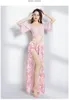 Stage Wear Belly Dance Costume 2023 Sexy Fairy Yarn Printed Long Dress Set Oriental Troupe