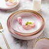 Dinnerware Sets AG Pink Marble Ceramic Dinner Dish Plate Rice Salad Noodles Bowl Soup Plates Home Tableware Kitchen Cook Tool