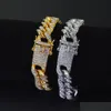 Catena 12Mm Gold Sier Diamond Iced Out Hip Hop Cz Bracciale Mens Miami Catene a maglie cubane Luxury Simated Bling Strass Brac Dhgarden Dh13W