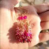Kolczyki Dangle Pink Topaz Ruby Cluster Tourmaline