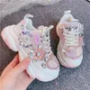 Sneakers Kids Girls Spring Fashion Dasual Runch Runder Trainers Brand Breatable Kids Pink Pearl مع Flats Diamond Flats 230308