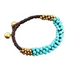 Braccialetti con ciondoli Boho Style Simple Round Bead Fashion Bracciale da donna Corda di cera Perline di rame turchese Tessuto a mano Yoga