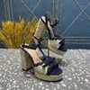 femme Sandale Designer plate-forme imperméable Chaussures Luxurious Slides talons semelle en cuir paille tissée en peau de mouton semelle véritable hauteur du talon 10,5 cm taille 34-42 avec boîte
