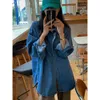 Women's Blouses Shirts Deeptown Korean Fashion Basic Denim Shirts Women Vintage Oversize Long Sleeve Jean Blouse Female Autumn Tops Button Up Casual 230308