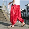 Herrbyxor Ice Silk Dragon Mönster Dark Flower Beach Bloomers Retro Casual Wideleg Harajuku Fashion Hiphop Jogging 230307