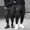 Calça masculina cargo fitas pretas blocos harém harém harém harajuku sorto de hip hop casual calças masculinas 230307