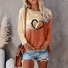 Autumn Winter Women's Vintage Bandhnu Top Tee Shirt Elegant Löst storlek långärmad daglig rund nacke kärlekshjärta tryckt pullover