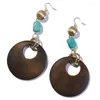 Stud -oorbellen 2023 Fashion Women Boheems turquoise holle ronde houten drop oorr earring geometrische houten sieraden