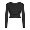 Actieve shirts nclagen yoga top voor dames 2023 lange mouwen sport t-shirt met gewatteerde push-up holle out duim gaten workout gym blouse