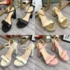 Classic High Heel Sandals Ladies Top Leather Party Fashion Metal Double Buckle Summer Slippers Designer Sexig Chunky 8,5 cm 10,5 cm Heel Plus Size 35-42 med Box No261