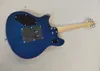 Blue Electric Guitar med Floyd Rose, Maple Fretboard, Quilted Maple Veneer
