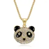 Hänge halsband hiphop bling is ut strass guld silver färg rostfritt stål panda djurhängen halsband för män rappar smycken